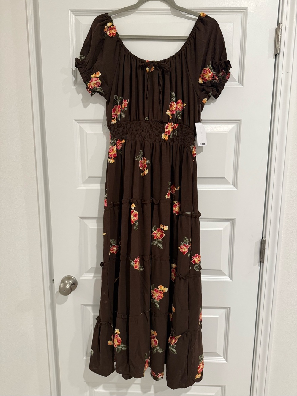 1X Anthropologie Kindred Brown Floral Maxi Dress